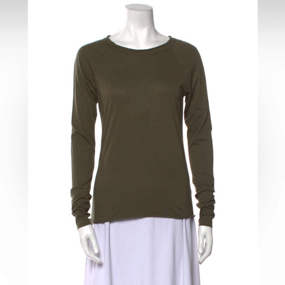 Nili Lotan Top Olive Green Long Sleeve Scoop Neck Top SZ XS